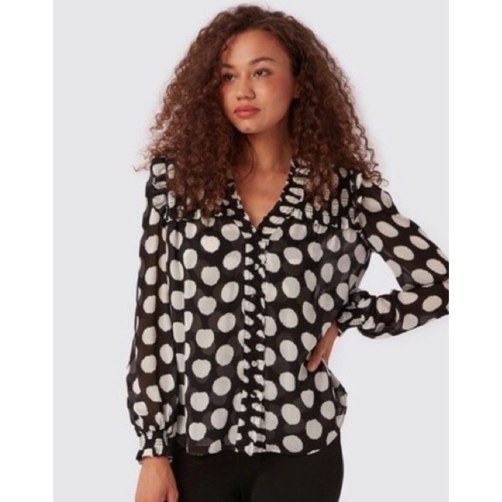 Diane Von Furstenberg Gian Carlo Chiffon Polka Dot Button-up Blouse Shirt Top‎ 0